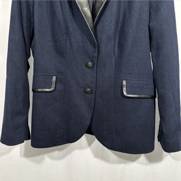 NEW $138 Foxcroft [ 16 ] Wool Faux Leather Trim Two-Button Blazer in Navy‎ - Picture 8 of 15